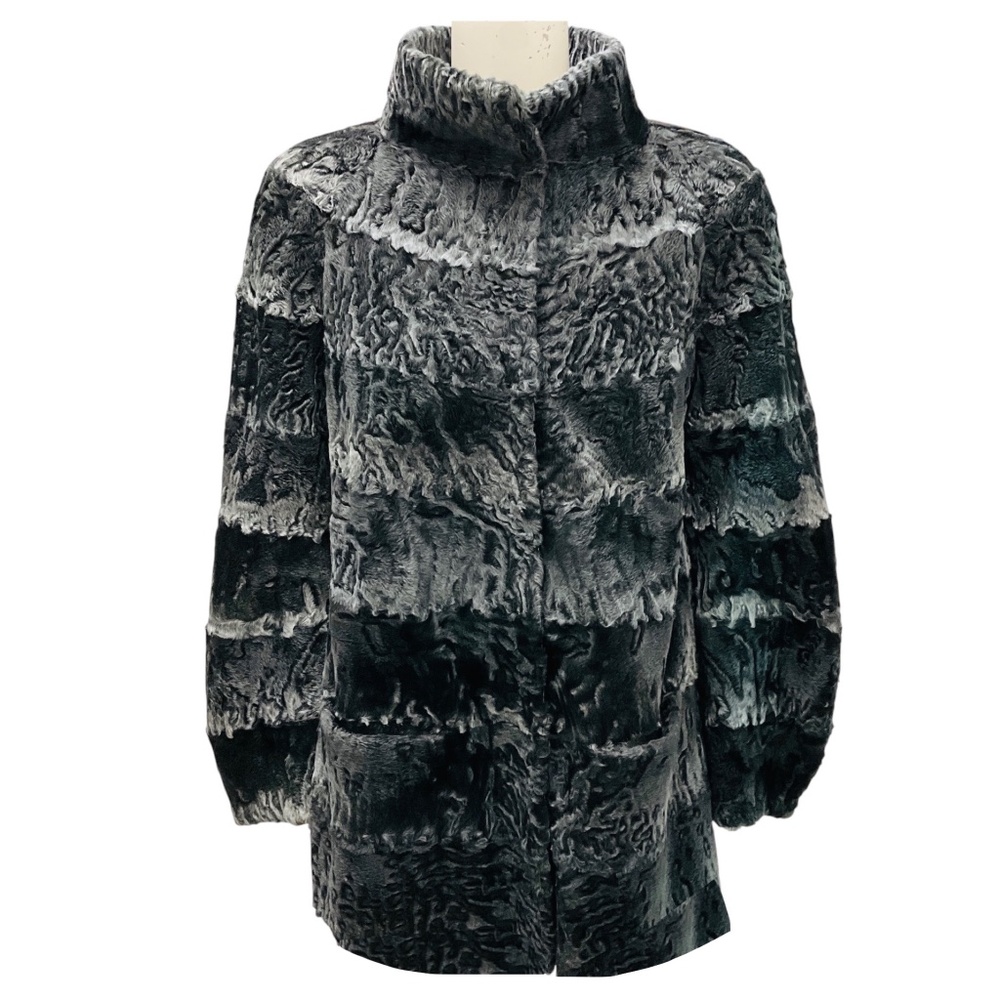 GIULIANA TESO FOR NEIMAN MARCUS CHARCOAL GREY KARAKUL LAMB FUR JACKET